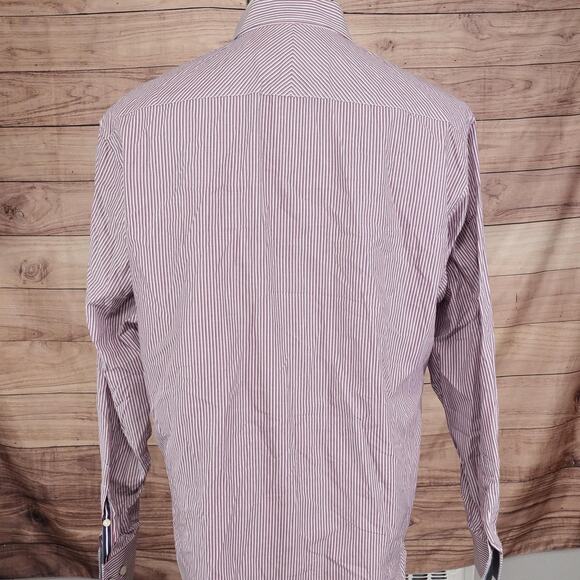 Johnston & Murphy Shirt Mens Large Red Blue White Stripe Tailored Fit Cotton - Picture 5 of 9